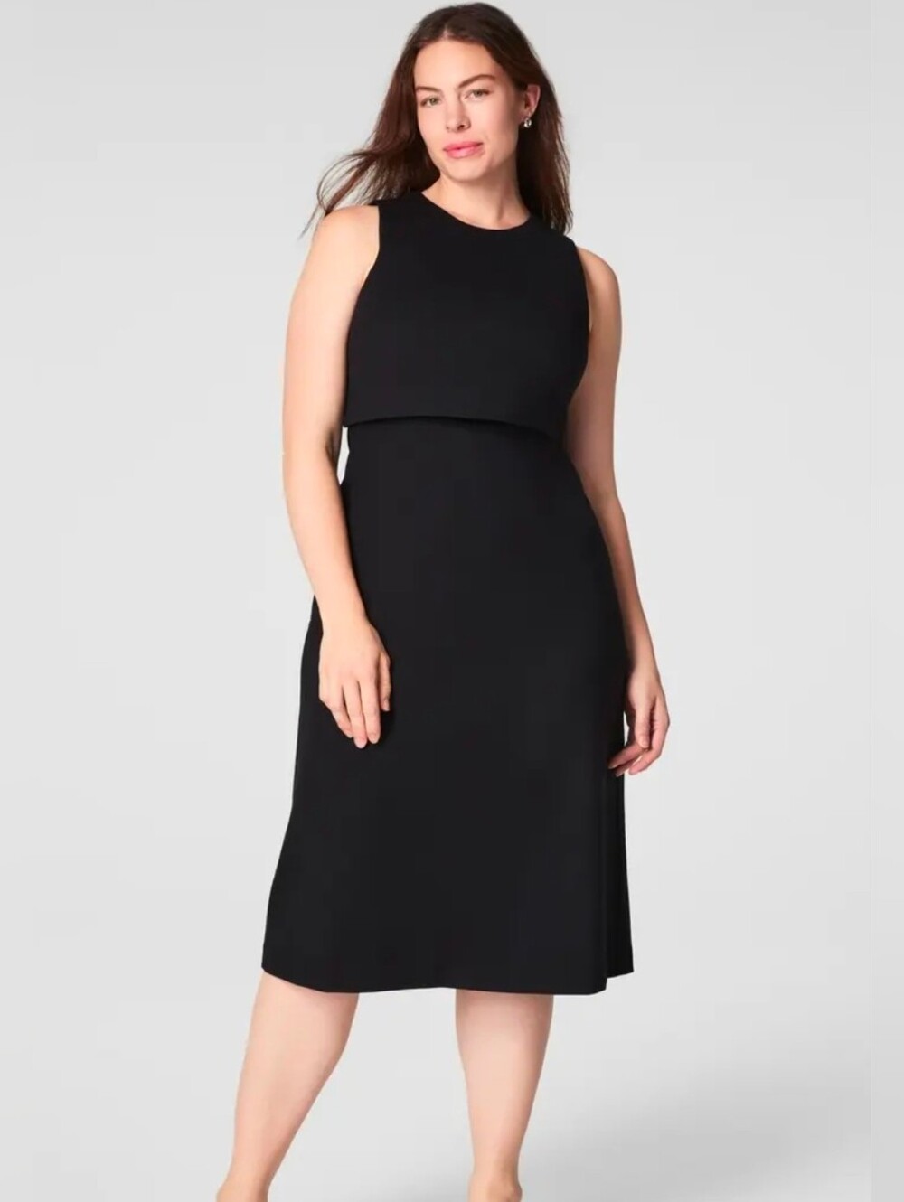 Spanx The Perfect Ponte Overlay Fitted Midi Dress in black Womens Size Medium